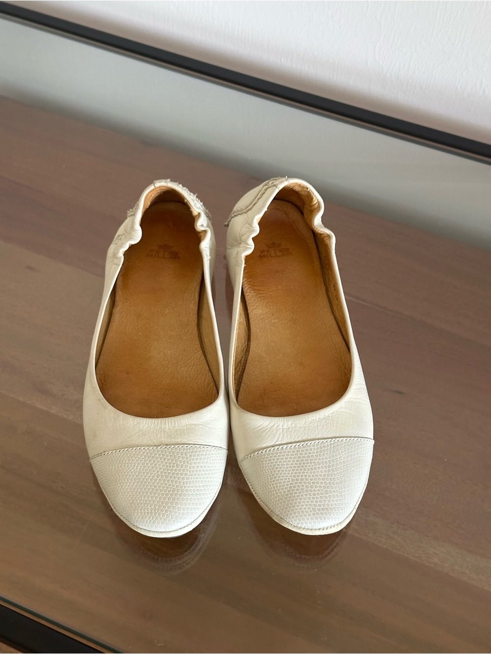 Peter Millar Dana Beige Lizard Cap Toe Ballet Flats Leather Made in Brazil